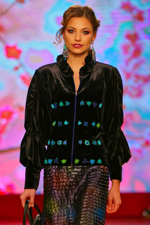 Sacou de catifea cu broderie manuala G5686